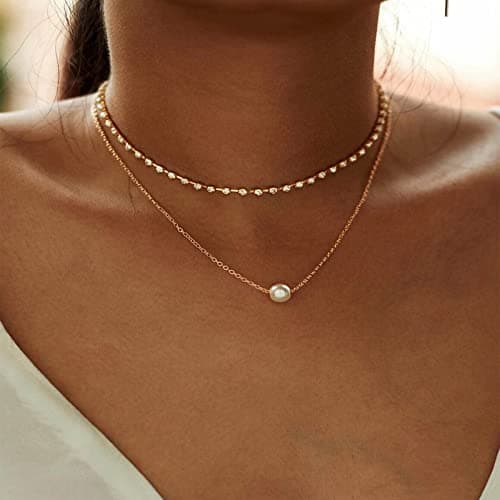 Image of Wendalern Boho Layered Rhinestone Pearl Necklace - Vintage Gold Crystal Pendant with Freshwater Cultured Pearls for Women and Girls