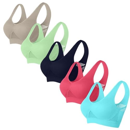 Image of Flodxo White Bras for Women Non Wired Multipack Push Up Minimiser Bras Plus Size Full Coverage Soft Bra Seamless Comfort Running Gym Bralettes High Support Wireless Padded Yoga Bra Khaki 4XL