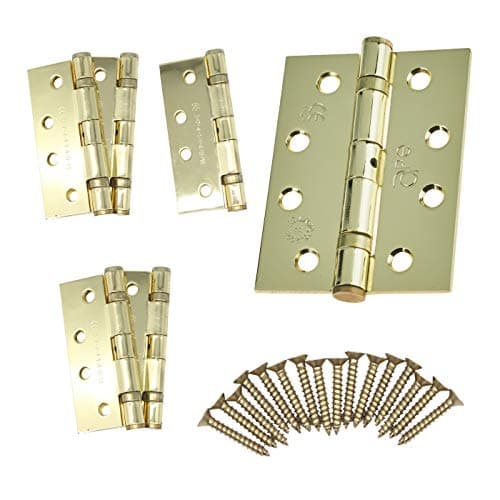 Image of Door Hinges 4" 102mm Ball Bearing, 3 Pairs (6 Hinges + Screws) Polished Brass