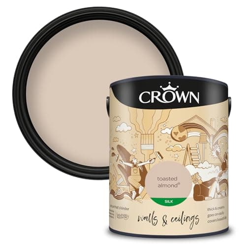 Image of CROWN Toasted Almond - Silk Emulsion Paint - Washable - Classic Beige Paint Paint for Walls & Ceilings - Kitchen & Bathroom Paint - 5L