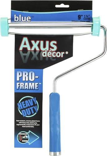 Image of Axus Decor Pro-Frame (Blue Series) Paint Roller Frame Ergonomic Polypropylene Handle & Chrome Plated Rod - Compatible with Screw-on Extension Poles - 9"/230mm,38mm core