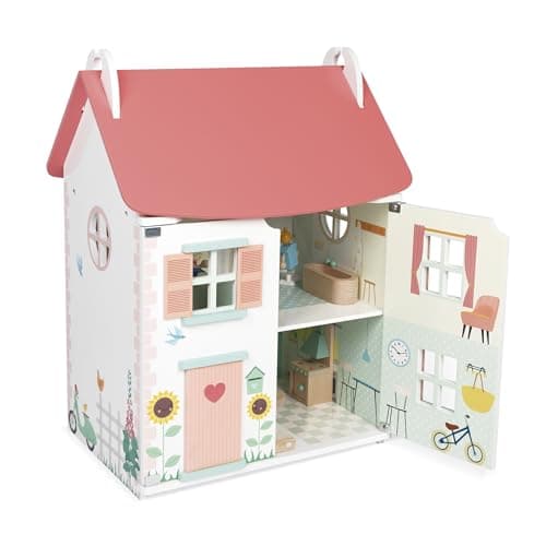 Image of Janod - My First Wooden Doll's House - 10 Accessories - Doll's Furniture - Magnetic Doors and Removable Roof - FSC Wooden Toy - Ages 3+