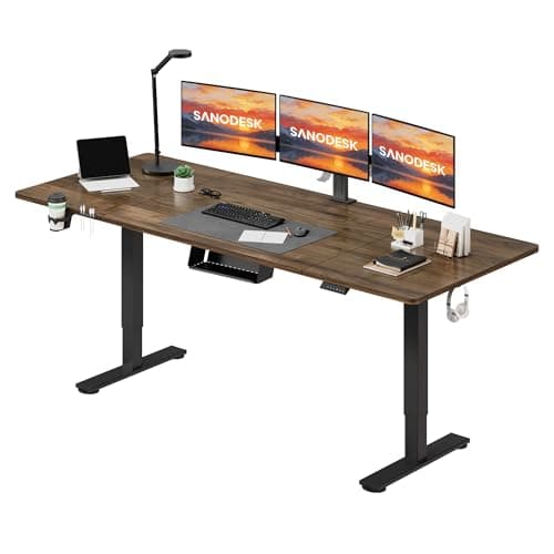 Image of SANODESK 200 * 80 Electric Standing Desk Height Adjustable Standing Desk Sit Stand Desk with Cablemanagement Tray & Underdesk Storage Box Adjustable Desk 4-Memory Smart Pannel (Brown)