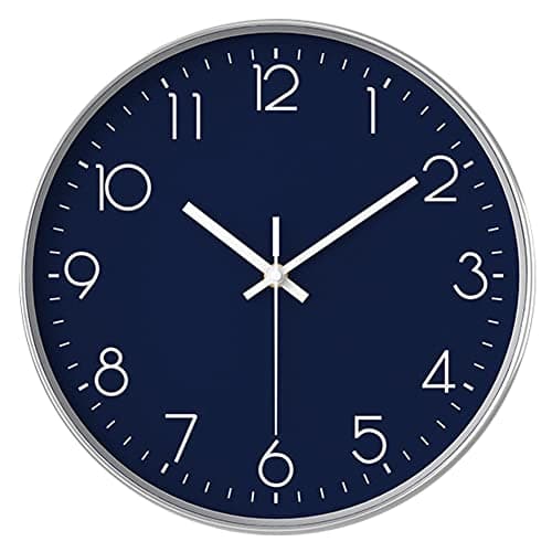 Image of Taodyans Silent Wall Clock 12 Inch Kitchen Clock Quartz Battery Operated Round Modern Hanging Clock for Office Class Room Living Room Bedrooms (Navy blue)