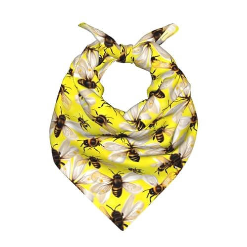Image of WYCZHY Flying Bees Daisy Honeys Print Bandana 22"x22" Square Neck Scarf Printed Polyester Head Hair Kerchief Chic Holiday Present
