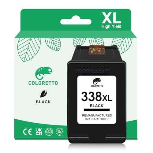 Image of COLORETTO 338 Black Ink Cartridge for HP 338 XL Black for Photosmart 2575 2610 2710 2713 8150 Deskjet 460c 5740 6540 6840 6623 6830 Officejet 6200 6205 6210 4212 338XL Printer ink Replacement