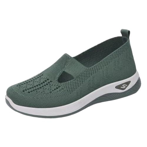 Image of Women Orthopedic Casual Walking Shoes Breathable Soft Sole Slip On Shoes Lightweight Athletic Sneakers Size UK 5.5 Green