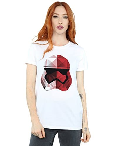 Image of Star Wars Women's The Last Jedi Stormtrooper Red Cubist Helmet Boyfriend Fit T-Shirt XX-Large White