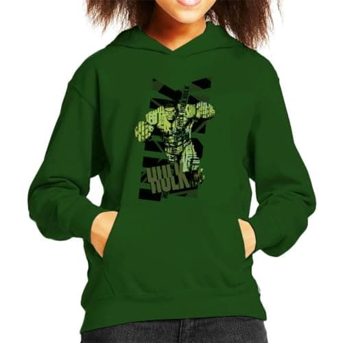 Image of All+Every Marvel The Incredible Hulk Text Art Kid's Hooded Sweatshirt Bottle Green