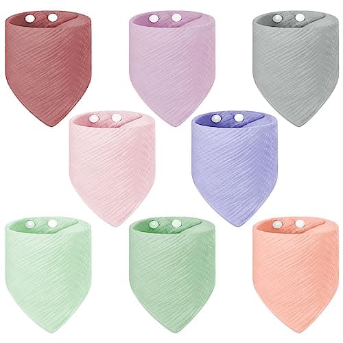 Image of Vicloon Baby Bandana Dribble Bibs Drool Bibs, 8 Pack Baby Bandana Bibs with Adjustable Snaps, Baby Bandana Drool Bibs for Newborns Infants Boys Girls Teething Feeding - Pink/Purple/Red