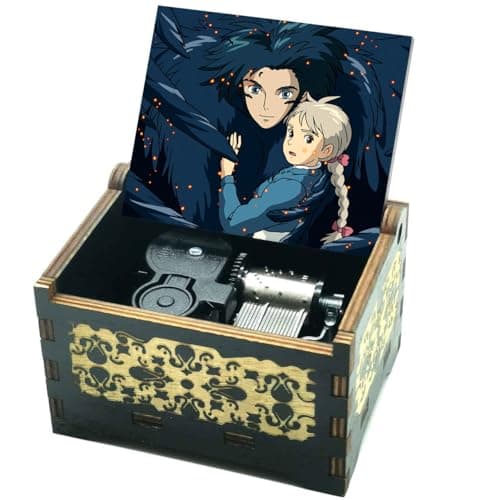 Image of Micteney Howls Moving Castle Music Box Merchandise,Play tune Merry Go Round of Life,Wooden Clockwork-Driven