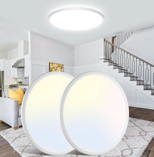 Image of libtit 24W Bathroom Lights Ceiling, 33CM 2400LM Ultra-Slim Kitchen Lights Ceiling,3000K/4500K/6000K Modern Led Flush Mount Ceiling Light Fixture for Bedroom, Office, Hallway,2Pack