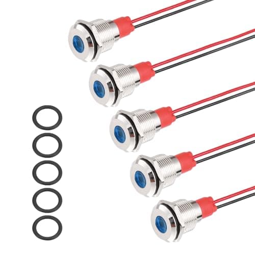 Image of PATIKIL 5Pcs 12mm(15/32") Indicator Light,12V-24V AC/DC 20mA LED Metal Signal Lamp Waterproof IP67 Flat Head Signal Lights with 150mm(5.9") Cable for Boat Car,Blue
