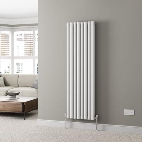 Image of DuraTherm® 1600 x 480mm White Vertical Designer Radiator Double Column Oval Tube Modern Central Heating Panel Bathroom Radiators