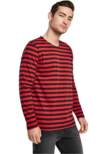 Image of Urban Classics Men's Regular Stripe Ls T Shirt, Firered/Blk, XL UK