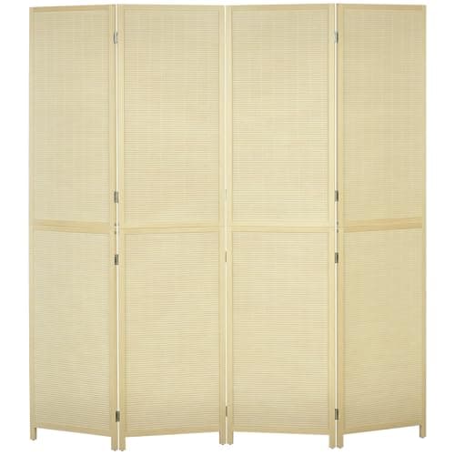 Image of HOMCOM 4 Panel Folding Room Divider, Bamboo Freestanding Privacy Screen for Living Room, Bedroom and Office, 180 x 180cm, Natural