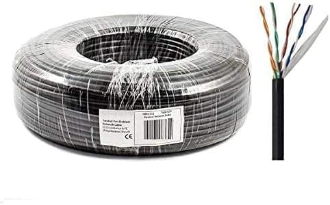 Image of RosenetSys 50m 'Tough' Outdoor Cat5e Unshielded (UTP) CCA Ethernet Network Cable, External Film Lined, Solid, Black, Cat 5e 164ft