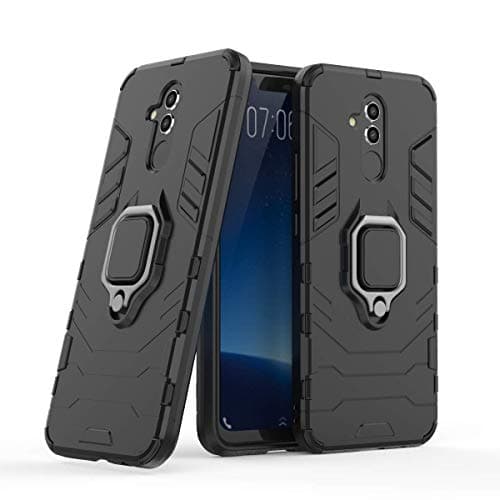 Image of MRSTER Huawei Mate 20 Lite Case, Heavy Duty Armor Dual Layer Shock Resistant Hybrid Protective Case Cover with Ring Holder Kickstand for Huawei Mate 20 Lite. HB Black