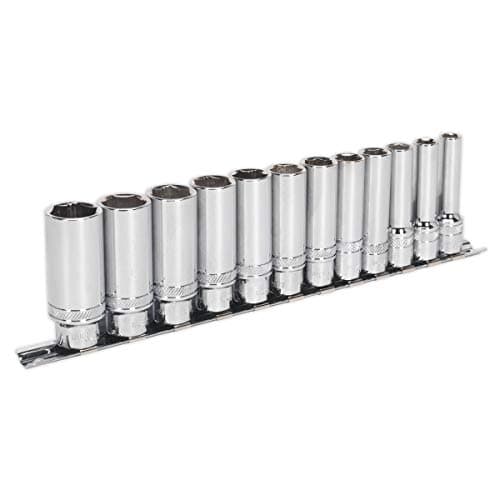 Image of Sealey AK2744 Deep Sockets with Lock-On™ technology 3/8" Dr 8mm - 19mm on Rail