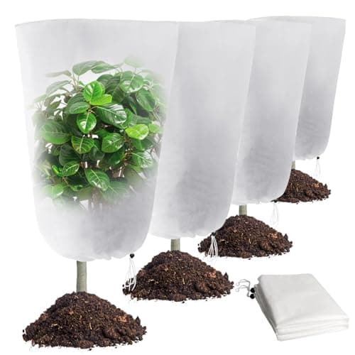 Image of WYTNB 4Pcs Plant Winter Fleece, 60x80cm Antifreeze Plant Blanket, Frost Protection Cover, Rip Resistant Garden Fleece Bags, Plant Jacket with Drawstring, Freeze Protection Cover from Brids Insects