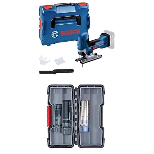 Image of Bosch Professional 18V System Cordless Jigsaw GST 18V-125 S + Bosch Professional 30-Piece Basic for Wood and Metal Jigsaw Blade Set (for Wood and Metal, Accessories for Jigsaws), Black/Silver
