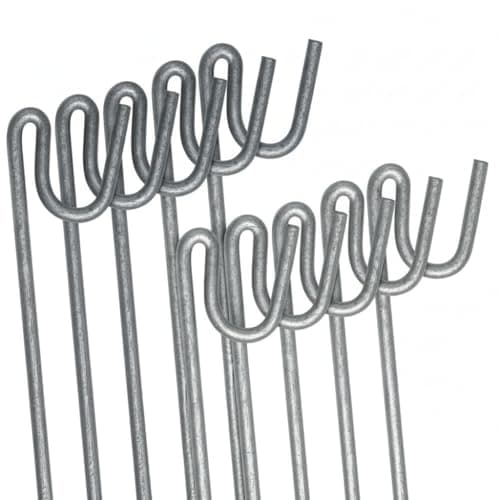 Image of ANSIO Galvanised Steel Fencing Pins 1.2m x 8mm – Heavy Duty Rust-Resistant Metal Stakes with Shepherd’s Crook Head for Temporary Fencing, Garden & Decking – 10 Pack
