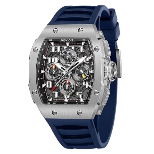 Image of WISHDOIT Upgraded GT 2.0 Chronograph Watch for Men, Tonneau Men's Wrist Watches(Silver Case Blue Band)
