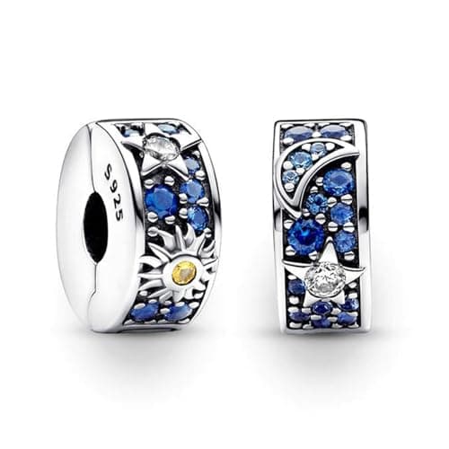 Image of TOFBS 2 PCS Women's Charms for Bracelets Necklaces 925 Sterling Silver Sun Moon Star Clip Spacer Stopper Charm Cubic Zirconia Pendant Bead Jewelry Birthday Gifts for Girls Mum Wife (Blue)