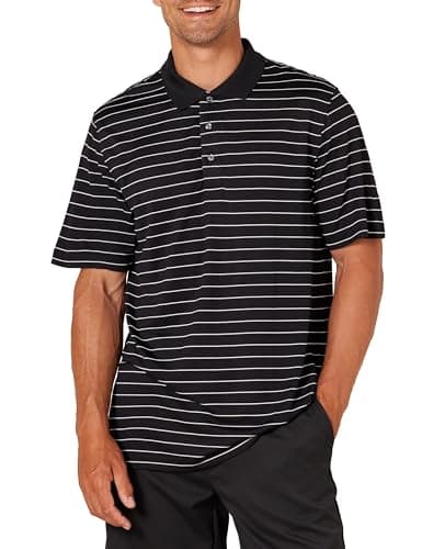 Image of Amazon Essentials Men's Golf Polo Shirt, Moisture-Wicking Quick Dry, Short Sleeve, Anthracite Polo Stripe, XL
