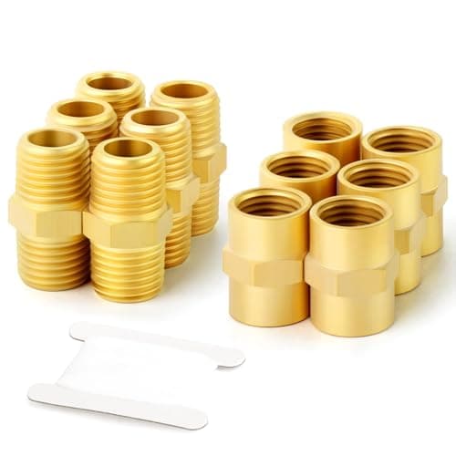 Image of Gasher 4PCS Metals Brass Pipe Fitting, Hex Nipple Brass Tone, 1/2" x 1/2" NPT Male Thread Pipe, 1/2Inch x 1/2Inch NPT Female Thread Pipe