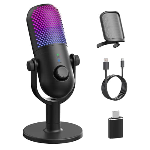 Image of USB Microphone for PC Gaming: Condenser Microphone RGB with Stand Mic - Recording Mic for Computer & Laptop with Quick Mute - Desk Podcast Mic for Podcast & Singing & Streaming & Youtube Black
