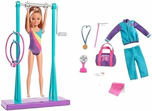 Image of Fizporium Team Stacie Gymnastics Doll Playset with Spinning Bar, Medal, Ribbon & Accessories, Gymnast Toy for Girls
