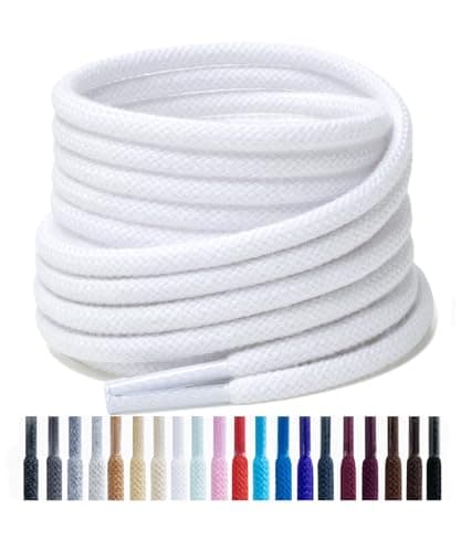 Image of Handshop 2 pairs round cotton shoe laces for sneakers, 4 mm anti-slip round laces for athletic shoes, boots White 100