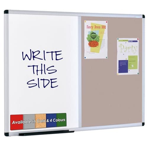 Image of Wonderwall Dual Combination Grey Felt Noticeboard & Magnetic Dry-Erase Whiteboard, 900 x 600 mm, Wall-Mounted, Aluminium Frame, Clip-on Pen Tray - for Office, School, Home Planning