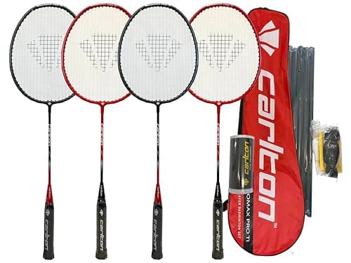 Image of Carlton Nanomax Pro Ti Badminton Set, 4 Player Set with Rackets, Carry Cover, Shuttles, Net & Posts for instant play.