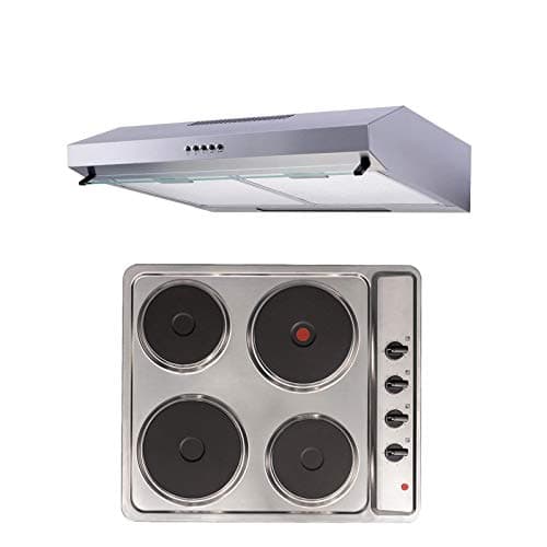 Image of SIA 60cm Stainless Steel 4 Zone Solid Plate Electric Hob & Visor Cooker Hood Fan