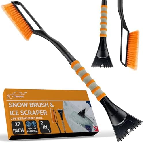Image of Xtremeauto Ice Scraper Snow Brush - 2 in 1 Car Windscreen Window Long Scraper Brush Car Ice Scraper For Windscreen, Foam Grip Car Window Scraper With Long Handle, 27" Detachable Icescraper