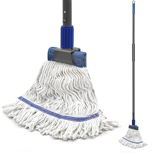 Image of TidyBliss Industrial Mop Heavy Duty, 146 cm Long Handle Large Looped-End Commercial String Mop, Professional Dry Wet Cotton for Cleaning Concrete Tile Hardwood Floor Shop Office Garage