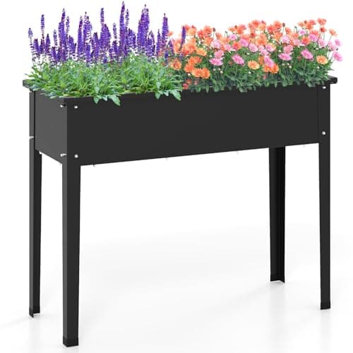 Image of COSTWAY Raised Garden Bed, Metal Elevated Planter Box with Drainage Hole and Legs, Vegetables Flowers Herbs Plant Container for Yard Balcony Patio (Black, 100 x 40 x 80cm)