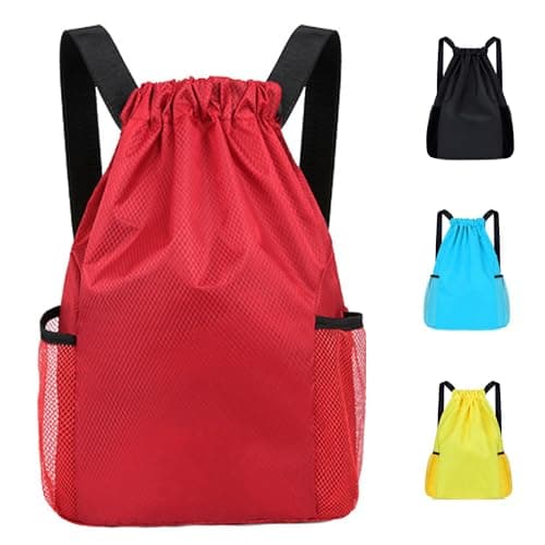 Image of Didiseen Drawstring Bag Waterproof Swim PE Bag Unisex Large Sports String Backpack Oxford Fabric Gym Sack for School Travel Swimming Holidays Climbing Hiking (50x44,Red)