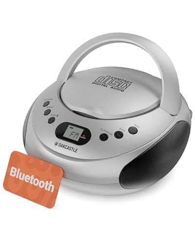 Image of Portable Bluetooth CD Boombox with FM radio | CD, CD-R, CD-RW | 30 Presets | Easy Controls, LED Display, Headphone Jack | OAKCASTLE CD250 (Silver)