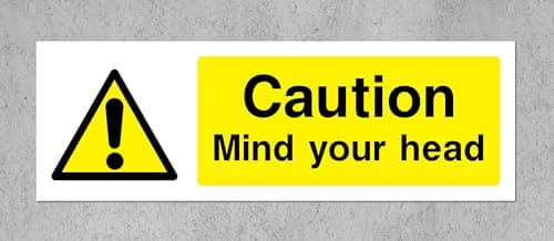 Image of Caution mind your head Safety sign - 1.2mm Rigid plastic 300mm x 100mm