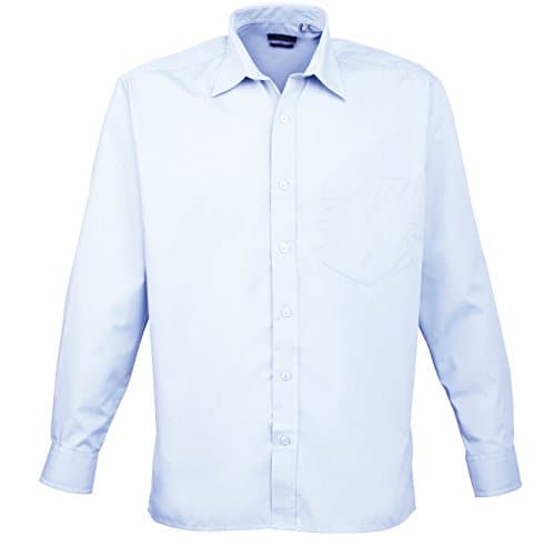 Image of Premier Mens Long Sleeve Poplin Shirt Light Blue 17.5