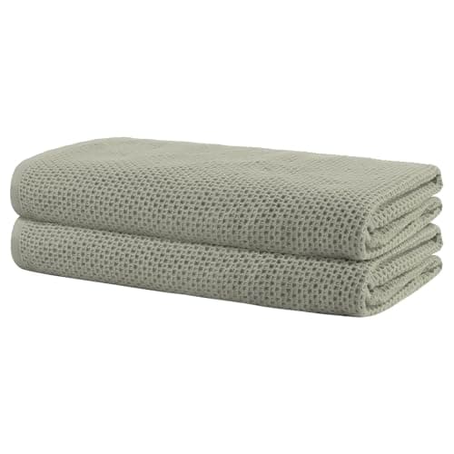 Image of Uxcell Waffle Cotton Bath Towels, 2 Pack Bath Sheets, Solid Soft Towels for Bathroom, Gym, SPA, Yoga Brown 70cm x 140cm