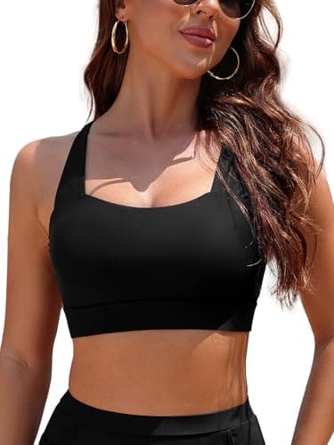 Image of SHEKINI Women Bikini Tops Square Neck Padded Swimsuit Top Adjustable Wide Strap Sports Racerback Swimwear Top Tankini Top Bathing Suit Tops Only, Black, XL
