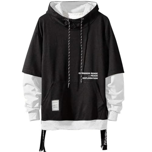Image of Moshtashio Men's Hoodies Pullover Hooded Sweatshirt Top Blouse Casual Hoody with Pocket(1 Black-white,5XL)