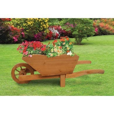 Image of Groundlevel Farmyard Wooden Wheel Barrow Planter/Flower Pot - Natural Wood