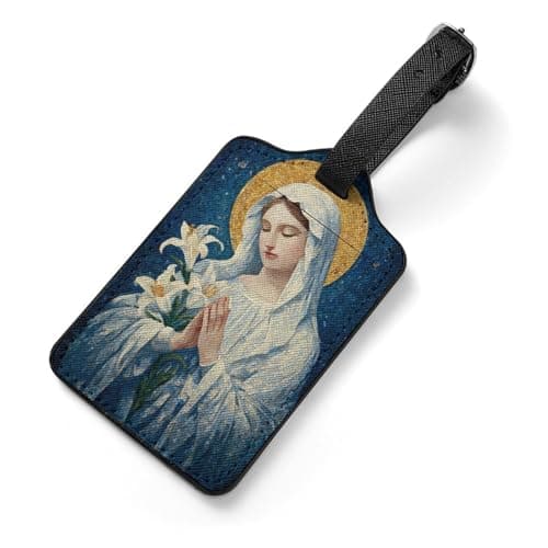 Image of Mary with Lilies Travel Luggage Tags for Suitcases Handbag Leather Suitcase Labels