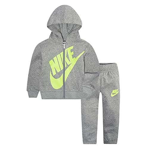 Image of NIKE Children's Apparel Baby Boys' Hoodie and Joggers 2-Piece Set Sweatsuit, Dark Grey Heather/Volt, 12M US