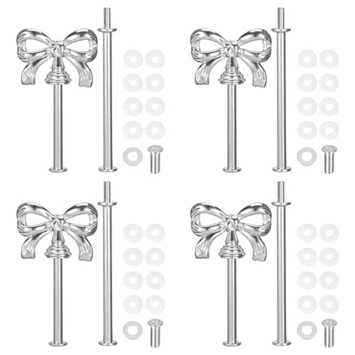 Image of sourcing map 4 Set 2-Tier Cupcake Stand Hardware Handles, Zinc Alloy Cake Plate Stand Handle Fittings with Screws for DIY Making Fruit Plate Cake Stand, Bow-Knot Silver